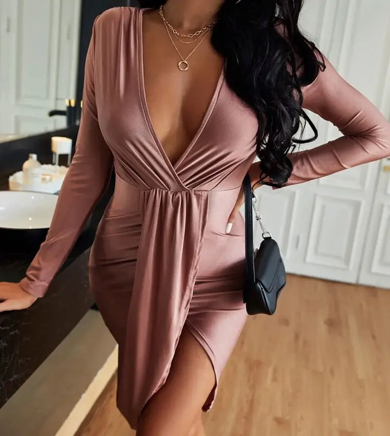 plunged neck wrap dress